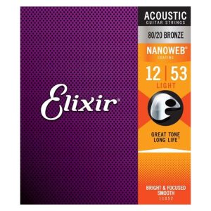 Elixir Nanoweb Acoustic Guitar Strings 012-053 for Bright Sound